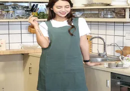 Küchenkochschürze Frauen Baumwolle Leinen Kreuz Rückenschürze Japanische Hausarbeit Küche Wrap Pinafore Schürze mit Tasche Y200106000962