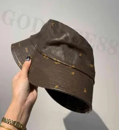 L Brown Bucket Hat Fashion Digner Fisher Leather Buckets Hats Baseball Caps For Men Wo Beanie Casquett Patchwork High Quality Sunh2190496