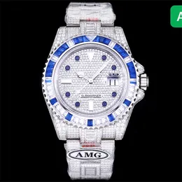 AMG Swarovski Diamonds Watch Men Watches 904L 스틸 Relojes Wristwatch 40mm 3135 자동 기계적 움직임 모터 Be Luxe Luxury Watchs Wristwatches