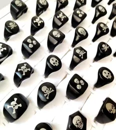 30pcslot Whole TOP MIX Skull Biker Ring Hiphop Jewelry Classic Punk Black Gothic Alloy Ring Men Women Party Skeleton Jewelry7419979