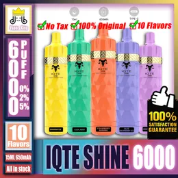 Original IQTE SHINE 6000 6K Puff 6000 6K Rechargeable E Cigarette Disposable Vape Pen 20ml Pre-Filled 550mAh Battery VS QST SPEED