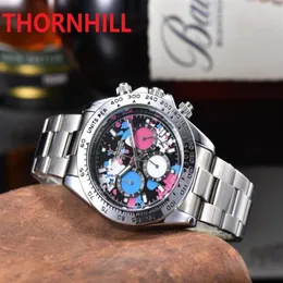 Najwyższej jakości mężczyźni oglądają pełną funkcję stopwatch moda mody casual zegarowy pełny stal ze stali nierdzewnej luksusowy kwarcowy ruch kalendarz kwiat 221J
