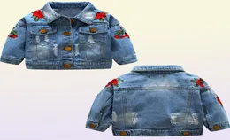Tem Dober Bebek Kız Dış Giyim Paltoları Yeni doğan bebek kot palto, kız yırtılmış dış giyim bebes nakış denim ceketler 2103129908508