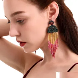 Dangle Chandelier Fashion Earrings 2023 Bohemia Rice Beads Tassel 과장된 개별 시드 귀걸이 드롭 전달 jhgarden dhgna