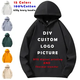 DIY Customize Your OWN Design Heavy 650g 100% Cotton Hoodies /Picture/Text Custom Autumn Winter Hooded Sweatshirt 231228