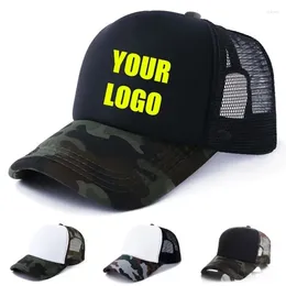 Bollmössor akryl anpassad logotyp camo baseball diy tryck snapbacks hattar vuxna sommar kamouflage mesh net trucker