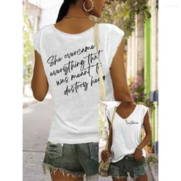 Kvinnors T-skjortor Rheaclots She Over Come Everything Printed Casual V-Neck Tank Top