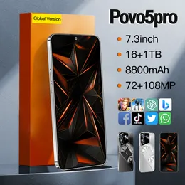 2024 Nova marca Povo 5pro versão global telefone celular tela de 7,3 polegadas 8800 mAh bateria grande suporta cartões telefônicos duplos Android 13 suporta OTG