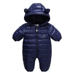 Erkek Bebek Sonbahar Kış Romper Ceket Karikatür Tavşan Kulaklar Kalın sıcak doğumlu erkek Snowsuit 0-2 Yıl Bebek Kız Tulum Kıyafet 231227