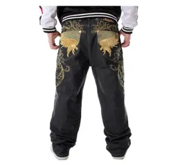 Jeans de hiphop masculinos soltos mais bordados de tamanho grande asas de bordado calças de jeans folgadas masculino Hip Hop