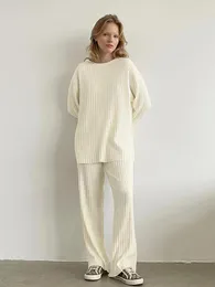 Abbigliamento da donna da donna Hiloc Albicoch Piajama a maglia per donne Set da 2 pezzi Sleeva lunga O Minori per pantaloni sciolti femminile inverno inverno 2023