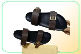 2021 Designer Women Double Strap Slippers Men Bom Dia Flat Mule Shoes Real Leather Slides Summer Beach Flip Flops Top Quality With8913575