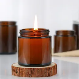 A vela âmbar vazia range o suporte de velas perfumado de vidro âmbar de 4 onças 8 onças 250 ml com tampas