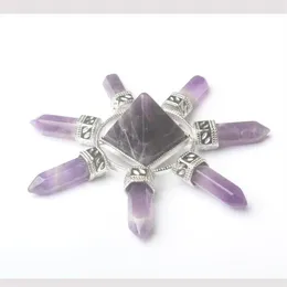 Anhänger Halsketten natürliche Rosenrosa Quarz klarer Kristall Amethysts 7 Chakra Hexagon Prism Magic Wand Tower Reiki Pendel H177C