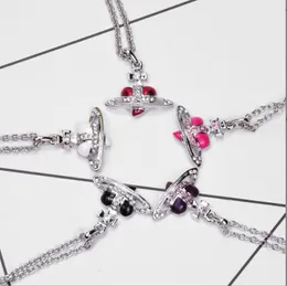 Halsketten mit Anhänger Love Emaille-Farbe mit eingelegter Diamant-Saturn-Halskette, Schlüsselbeinkette, Pulloverkette für Frauen
