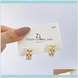 Jewelryvintage Japan Korean HoopEarrings for Women Handmade Sweet Pearl Circle Jewelry Pendientes Gifts hie drop deli232d