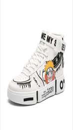 Primavera outono crianças039s sapatos dos desenhos animados graffiti meninos moda tênis de couro anime meninas alta superior confortável crianças plana casu4456782