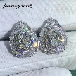 Pansysen% 100% 925 STERLING Gümüş 4CT VVS 3EX Su Damla Simüle Elmaslar Düğün Partisi Güzel Takı Saplama Küpe 231225