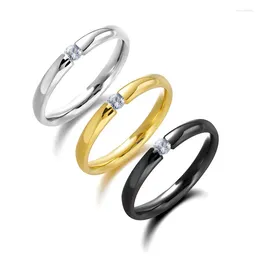 Anéis de cluster minimalista titânio aço incrustado zircão casal para mulheres homens moda banhado a ouro amante anel de dedo casamento jóias presentes