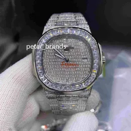 Top-Qualität Herren-Automatikuhren Iced Out Diamond Watch 40 mm Silber Edelstahl Baguettes Diamond Lünette Saphir Watch3072