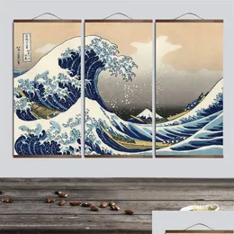 Målningar affischer och tryck målarväggkonst japansk stil ukiyo e Kanagawa surf canvas bilder för vardagsrum 210310 droppe delive dhrqz