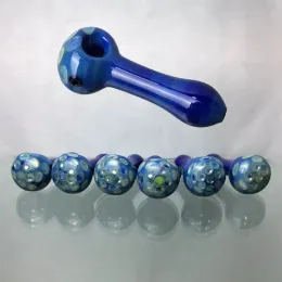 Hand Blown Spoon Pipes Sick Glass Pipe Portable Glass Tobacco Concentrate Bowl Smoking Blue Spot Borosilicate Smoking Pipes for Smoking ZZ