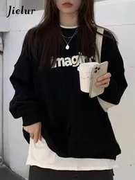 Moletons femininos casuais Black Simple Fashion Sweetshirts Spell color Letter Printing Pullovers