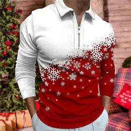 Erkekler Polo Gömlek Golf Grafik Baskıları Kar Tanesi Tartdaşma 3D Noel Sokağı Uzun Kollu Fermuar Giyim Giyim Moda 231227