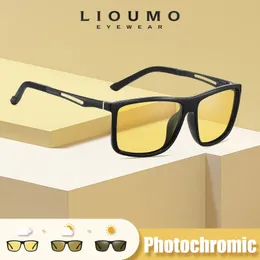 Lioumo Marka Square Pochromic Polarize Güneş Gözlüğü Erkek Kadın Gece Görme Gözlükleri Modeli Gölgeler Bukalemun Gözü 231228