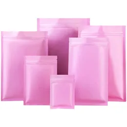 Pink Plastic Mylar Packaging Påsar Matt blixtlåslås Tätning Aluminiumfolie Tätbar påse för mat snacks te kaffe torra örtblommor maskerar långvarig förvaringsskydd