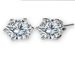 6 PRONG SETTSS Clear Zircon 18K White Gold Classic Style Women Mens Stud arrings Simple Gift2264275