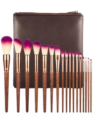 Профессиональные 17шт -макияжные кисти для макияжа Set Set Fashion Lip Powder Eye Kabuki Brush Complete Kit Cosmetics Beauty Tool с кожаным Case2281770