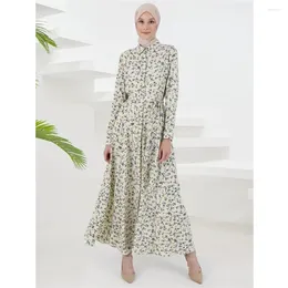 Ethnic Clothing 2024 Spring Abayas For Women Muslim Casual Floral Printed Long Max Dress Turkey Arab Robe Party Kaftan Shirt Femme Vestidos