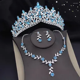 Colar brincos conjunto 3 peças barroco coroa de casamento e tiaras azul verde rosa noiva meninas acessório de baile