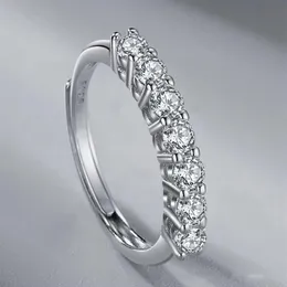 Японский и корейский стиль S925 Серебряный Moissanite Row of Diamonds Ring Женский простые персонализированные сладкие благородные украшения женский подарок 225V
