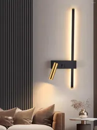 Duvar lambası Modern Minimalist Uzun Şerit Başucu Yatak Odası Oturma Odası Switch Sconce Işık Siyah Doğrusal Arka Işık