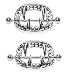 Whole Silver Plated Punk Gothic Stainless Steel Vampire Teeth Nipple Ring Women Body Piercing Jewelry Accessory8149151