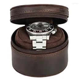 Titta på lådor Cowhides Box Portable Single Travel Holder For Men Women smycken Tillbehör Display Case Gift Make