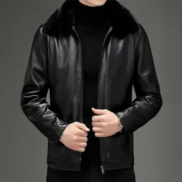 Мужские куртки из искусственной кожи с застежкой-молнией и лацканами мотоциклетные пальто 2023 осень-зима флисовая утолщенная теплая верхняя одежда мужская модная уличная одежда 231227
