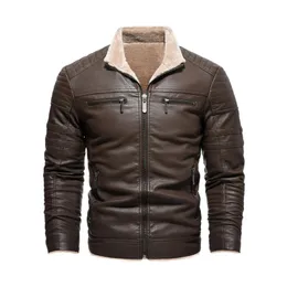 Winter Leather Jacket Men Thickened Fleece Warm Faux Leather Coats Mens Motorcycle Vintage Lapel Outdoor Clothing S-3XL 231228