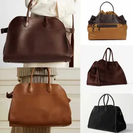 12a The Row Bag Margaux 15 Totes大容量Margaux 17 Suede Handbag Park Tote Bag Litchi Leather Designer Camdemフラットショルダーストラップテラス財布240515