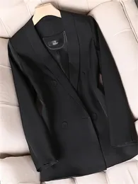 Frauenanzüge Blazer für Frauen koreanische Mode doppelt baced Casual Elegant Jacket Office Ladies Mäntel drehen Kragen Außenbekleidung ab