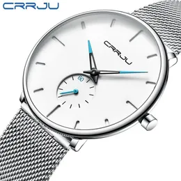 Crrju relógios masculinos marca superior de luxo preto quartzo relógio malha cinta casual esporte masculino relogio masculino 2150210y