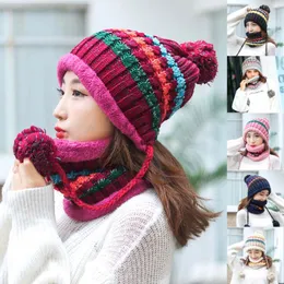 Ball Caps Block Knit Thicken Scarf Women's Hat Two-Piece Color And Windproof Cap Warm Baseball Paper Cup