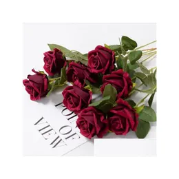 Flores decorativas grinaldas rosas feitas de ramos realistas vermelhos falsos para decoração de casa casamentos gc2375 gota entrega casa jardim dhncs