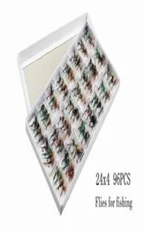 96PCS muchy do wędkowania mieszane muchowe łowić łowić przynętę hak z piór bioniczny różnorodność kolorów wędkowanie niezbędne wysokiej jakości 1025931