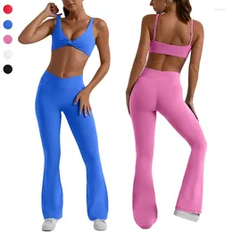 Active Set Women Gym Set Sports BH FLAGE Pants Workout Outfit Yoga kostym ärmlös toppklockbotten Leggings Solid Color Tracksuit