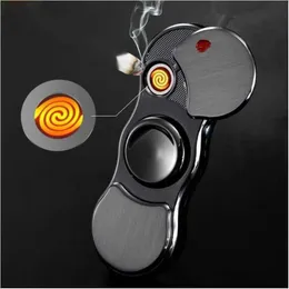 Metal Fidget Spinner Tungsten Wire Coil Cigar Lighter LED Display Plasma USB Charging Windproof Flameless Portable Men's Gift