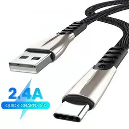 تصميم جديد 3ft 6ft 9ft 9ft zinc alloy 3a شحن سريع كابل الشحن نايلون مضفر USB شحن البيانات كابل مسطح من النوع c micro آخر