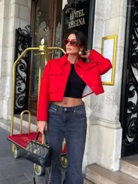 Women's Suits Fashion Long Sleeves Red Blazer For Women Elegant Turn-down Collar Cropped Jacket 2023 Autumn Office Ladies Commute Outwear